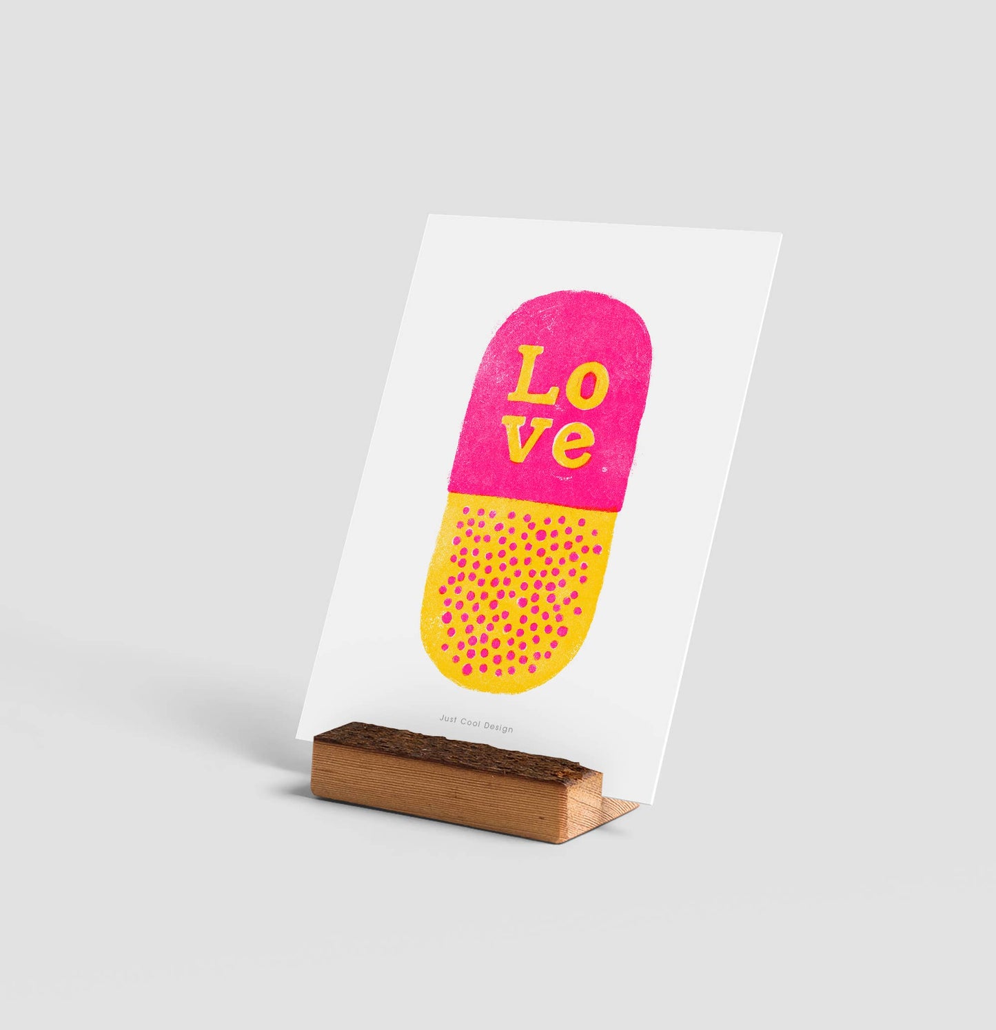 JCD Love pill mini art print | Love is the best medicine card