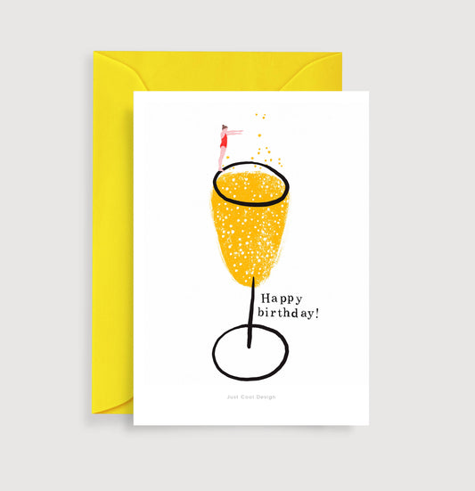 JCD Happy Birthday mini art print | Champagne note card