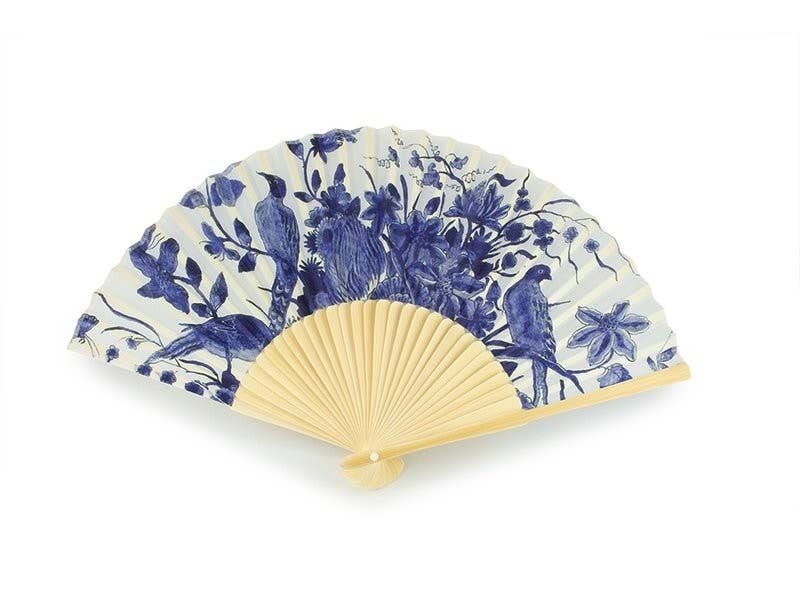 Hand Fan, Bamboo, Delft Blue Bird